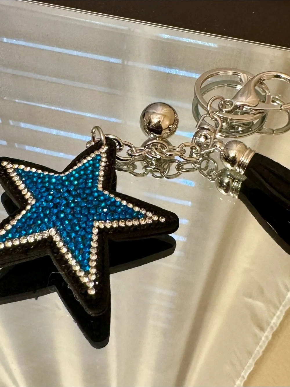 Blue Star Rhinestone Keychain/Bag Charm with tassel